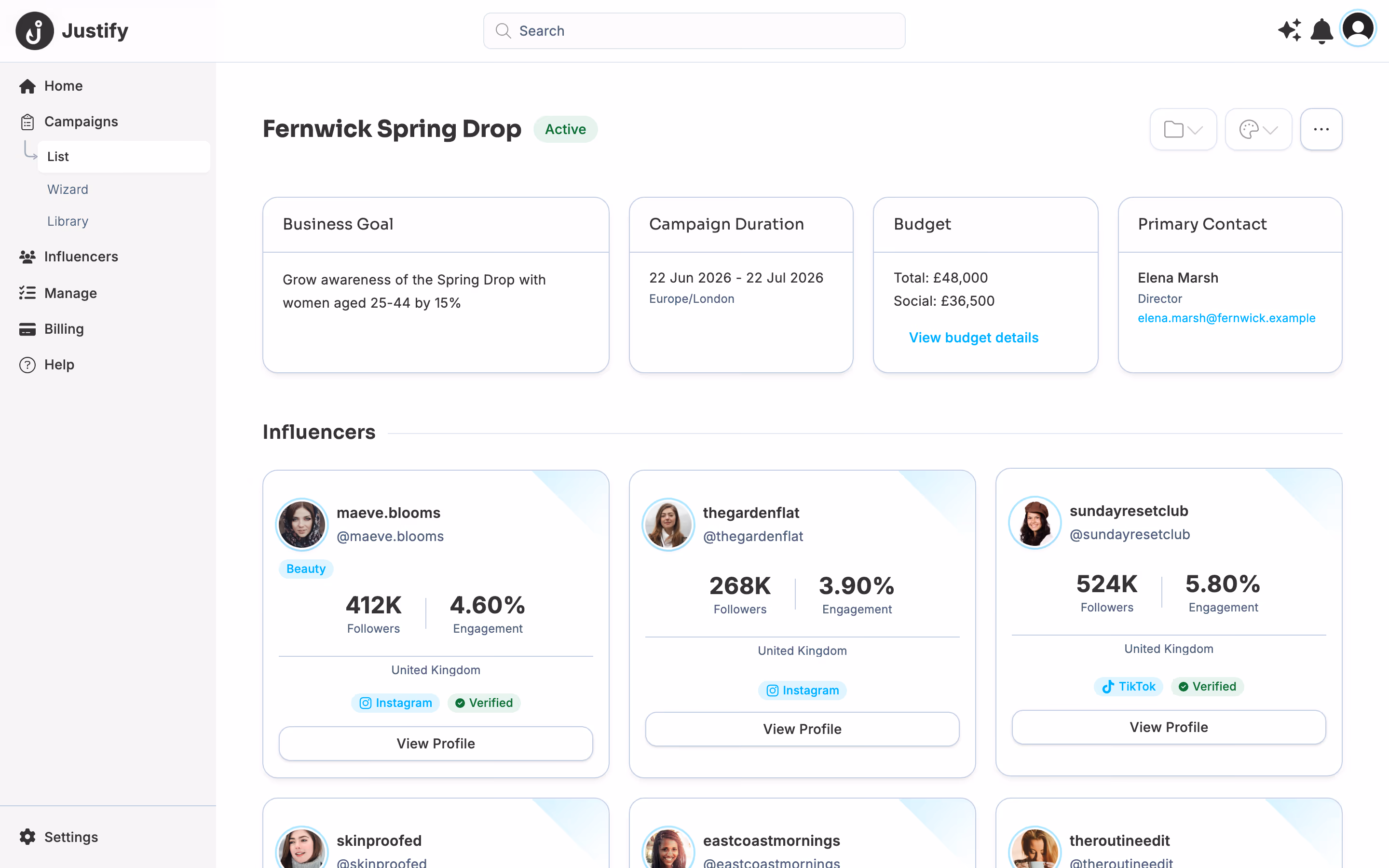Justify — the campaign brief in the workspace